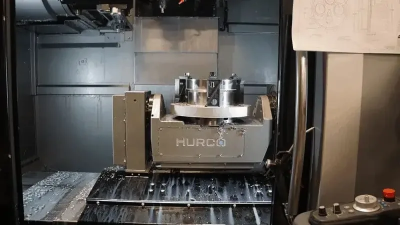 Hurco 5-axis machining center with a part in the vise