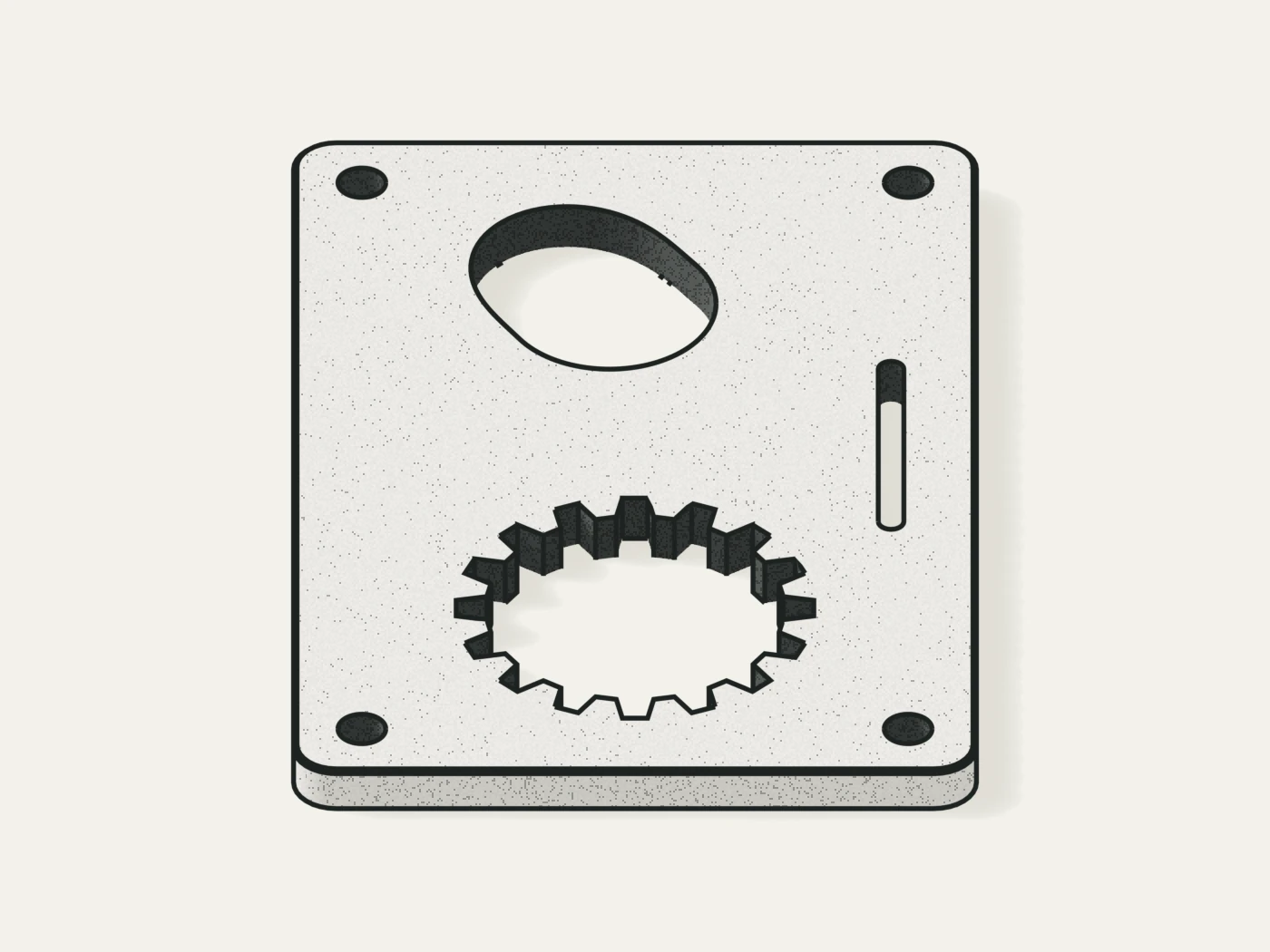Line drawing of a steel plate with a complex internal profile cut by wire EDM